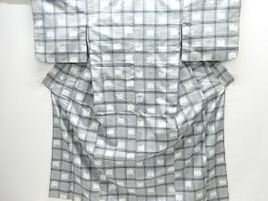 格子に糸巻織り出し手織り紬着物